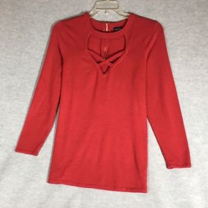 TORRID Long Sleeve Long Line Tunic with Crisscross Front and Zipper Back